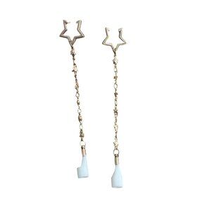 Gold Tone Airpods Holder Earrings Dangle Stars Pierced 4" Long NWOT